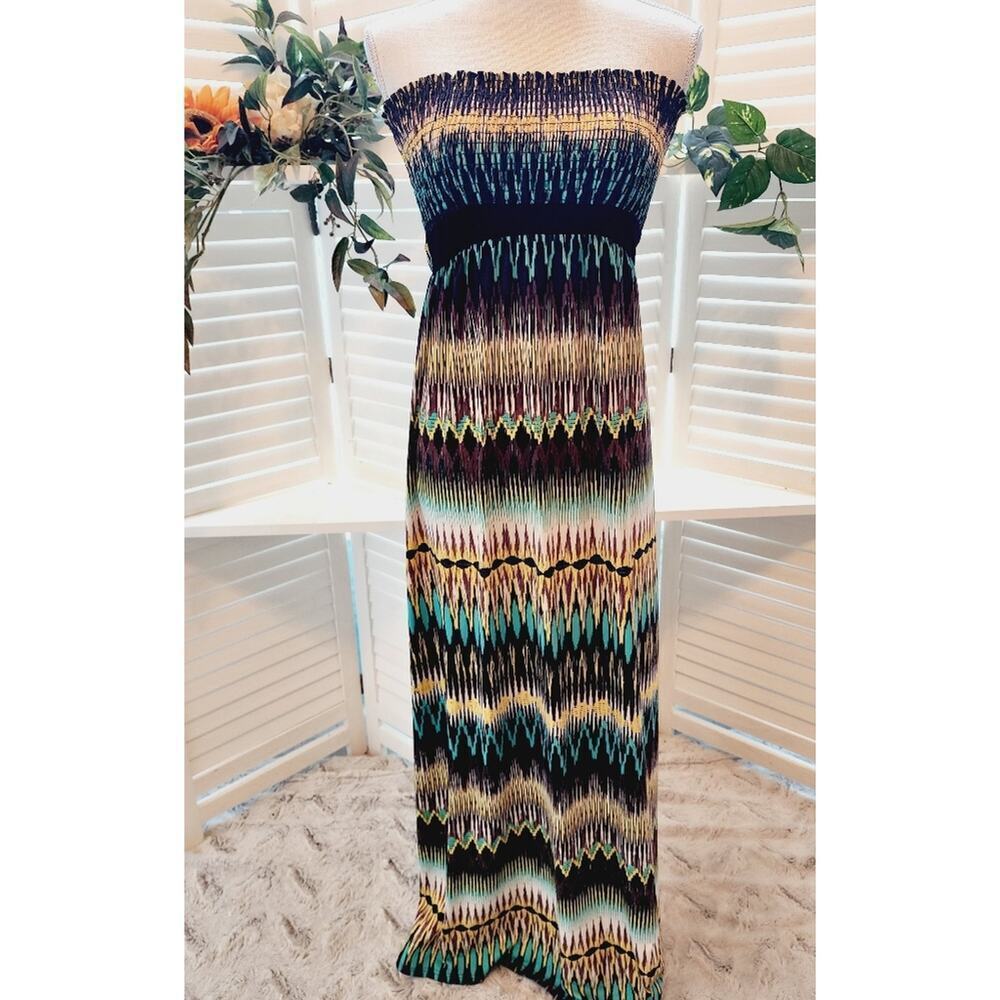 BODY CENTRAL HERRINGBONE BLACK/BROWN MAXI DRESS W/ CUT OUT BACK SIZE SMALL